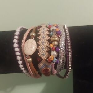 Plunder Eight Strand Multi Color Multi Bead Wrap Magnet Bracelet